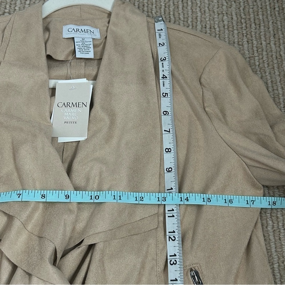 NWT Carmen Marc Valvo Faux Suede Draped Open Front Jacket- Zip Pockets - Picture 14 of 15